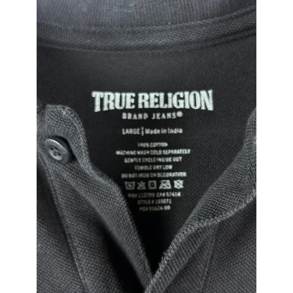 True Religion Mens Black Pink Logo Graphic Polo Shirt Large 103078 385
